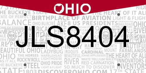JLS8404 Ohio License Plate