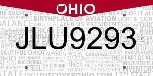 JLU9293 Ohio License Plate