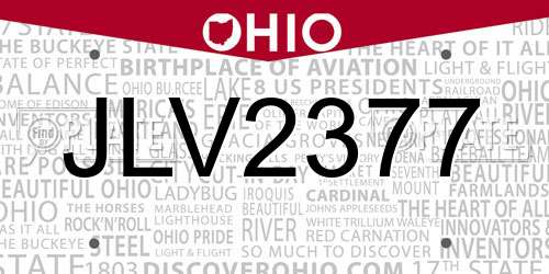 JLV2377 Ohio License Plate