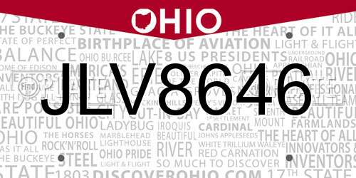 JLV8646 Ohio License Plate