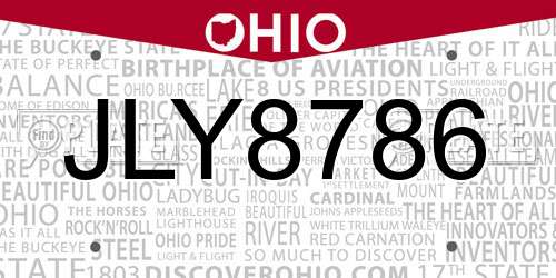 JLY8786 Ohio License Plate