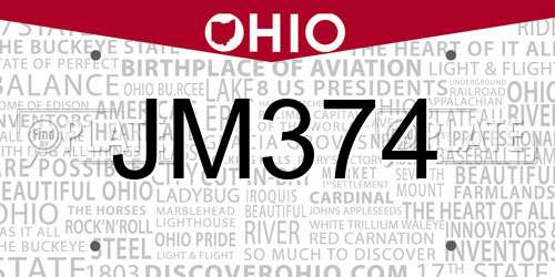 JM374 Ohio License Plate