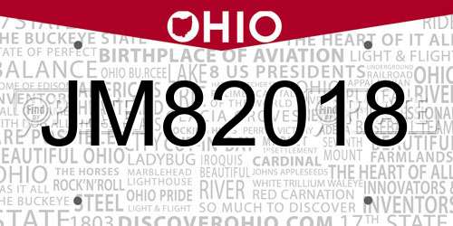 JM82018 Ohio License Plate