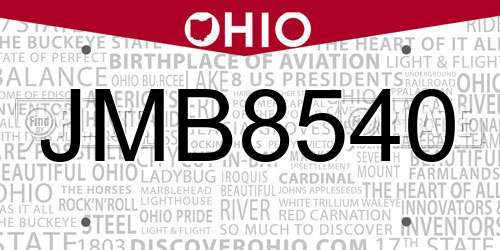 JMB8540 Ohio License Plate