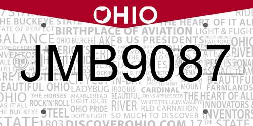 JMB9087 Ohio License Plate