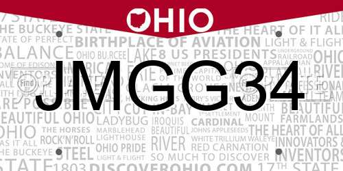 JMGG34 Ohio License Plate