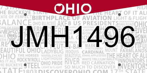 JMH1496 Ohio License Plate