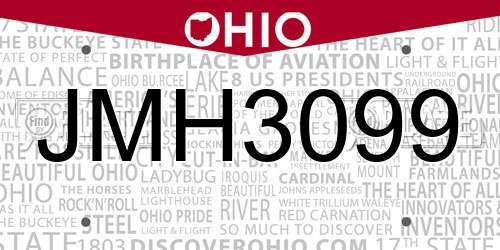 JMH3099 Ohio License Plate