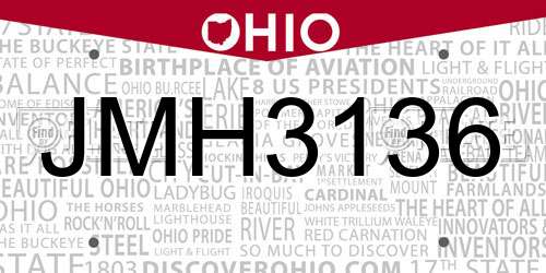 JMH3136 Ohio License Plate