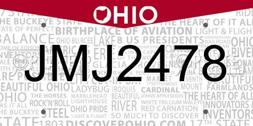 JMJ2478 Ohio License Plate