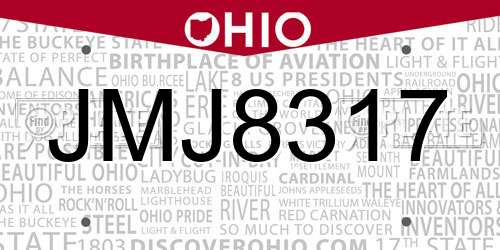 JMJ8317 Ohio License Plate