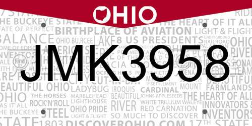 JMK3958 Ohio License Plate