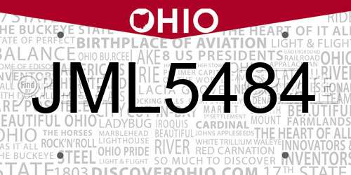 JML5484 Ohio License Plate