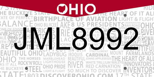 JML8992 Ohio License Plate