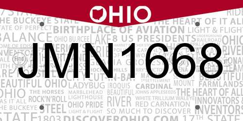 JMN1668 Ohio License Plate