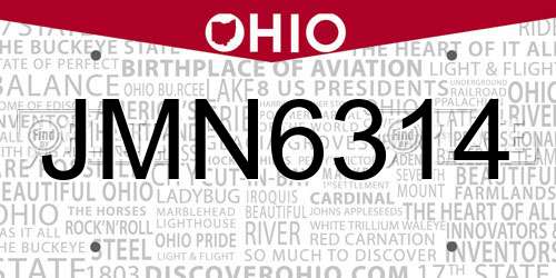 JMN6314 Ohio License Plate