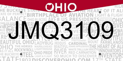 JMQ3109 Ohio License Plate