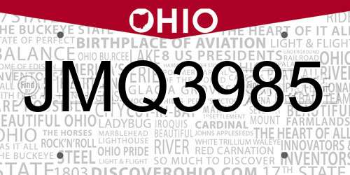 JMQ3985 Ohio License Plate