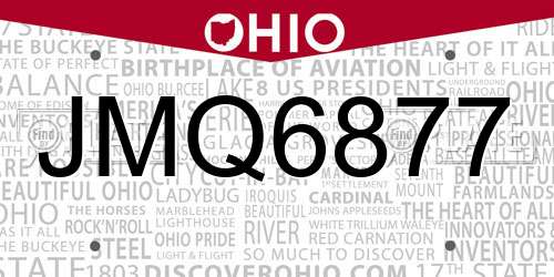 JMQ6877 Ohio License Plate