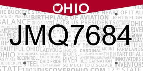 JMQ7684 Ohio License Plate