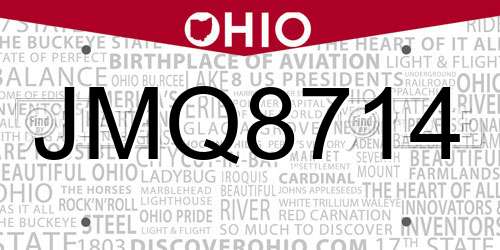 JMQ8714 Ohio License Plate