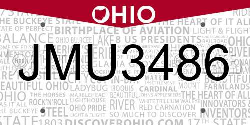 JMU3486 Ohio License Plate