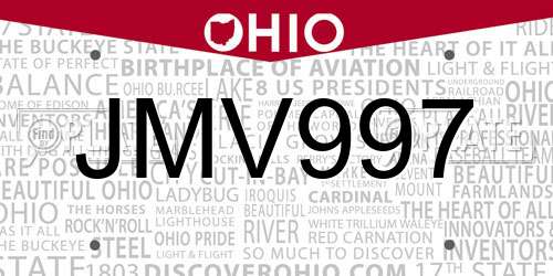 JMV997 Ohio License Plate
