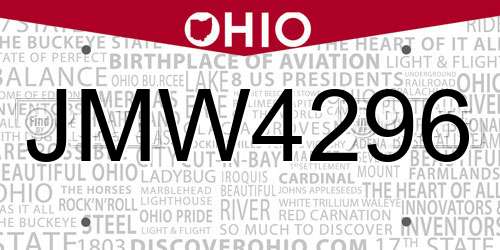 JMW4296 Ohio License Plate
