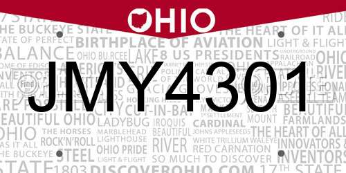 JMY4301 Ohio License Plate