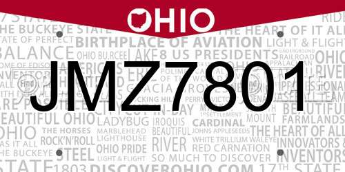 JMZ7801 Ohio License Plate