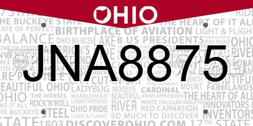 JNA8875 Ohio License Plate