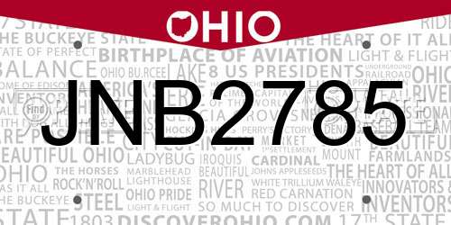 JNB2785 Ohio License Plate
