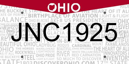 JNC1925 Ohio License Plate