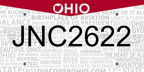 JNC2622 Ohio License Plate