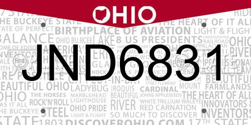 JND6831 Ohio License Plate