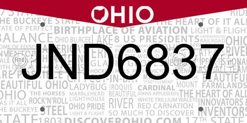 JND6837 Ohio License Plate