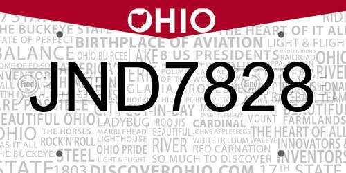 JND7828 Ohio License Plate