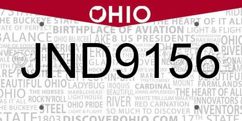 JND9156 Ohio License Plate