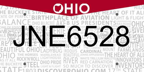 JNE6528 Ohio License Plate