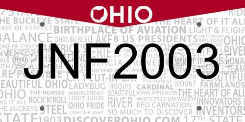 JNF2003 Ohio License Plate