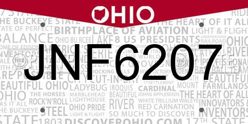 JNF6207 Ohio License Plate