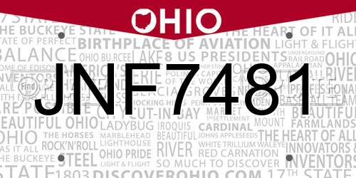 JNF7481 Ohio License Plate