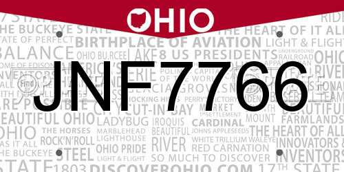 JNF7766 Ohio License Plate