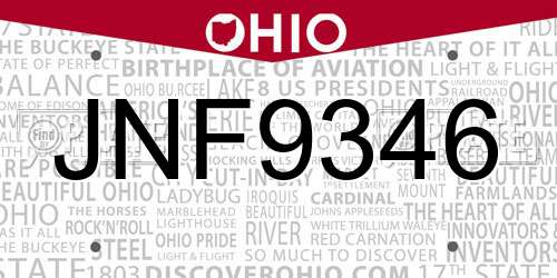 JNF9346 Ohio License Plate