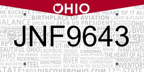 JNF9643 Ohio License Plate