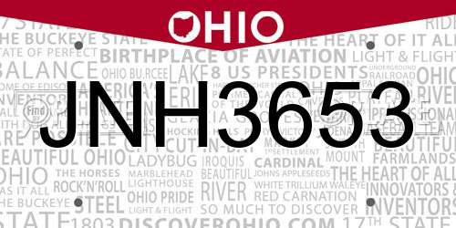JNH3653 Ohio License Plate