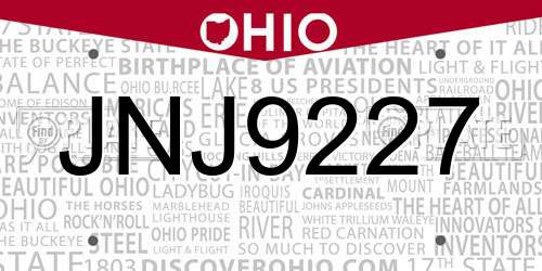 JNJ9227 Ohio License Plate