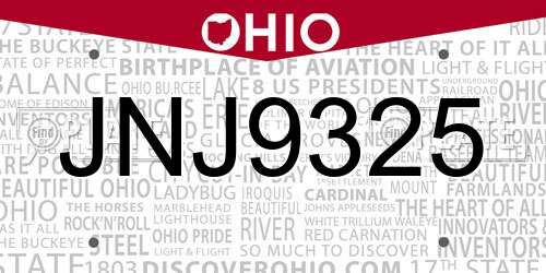 JNJ9325 Ohio License Plate