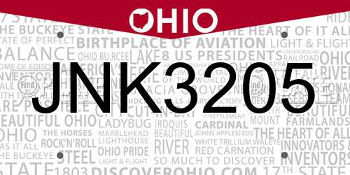 JNK3205 Ohio License Plate