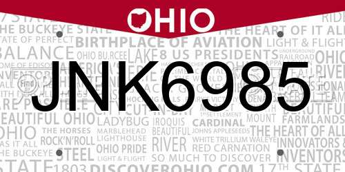 JNK6985 Ohio License Plate